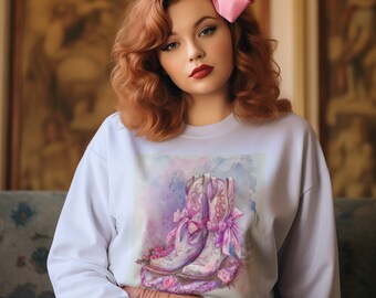Vintage Coquette Western Sweatshirt, Cowgirl Boots, Coquette Sweatshirt, Country Shirt, Cowgirl Gift, Western shirt, Country style shirt