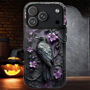 Black Gothic Crow Tough case, iphone 15 16 17 pro, Galaxy S 24 25 26 Ultra, Pixel 8 9 pro, Dark arts case, Raven case