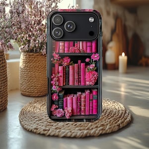 Floral Bookcase Tough Case, iPhone 15 16 17 pro max, Google Pixel 8 9 pro, Galaxy S 23 24 25 26 ultra, Book Lover Case, Book lover Gift
