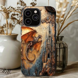 Faux resin Mystical Dragon Tough Case, 3D effect Carved Dragon, iphone, Galaxy S, Pixel, Dragon Lovers Gift, Fantasy Dragons case
