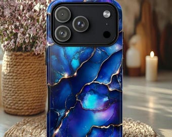 Faux Blue Abalone Tough Case, iPhone 17 16 15 14 Pro Max, Samsung S 23 24 25 ultra, Pixel 8 9 pro, Blue Mother of Pearl, ocean shell case