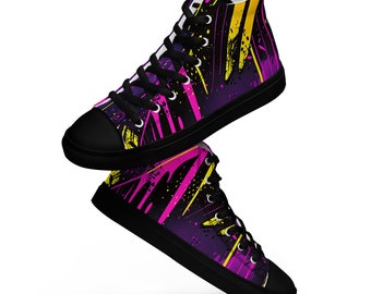 Custom Chuck Taylor style, hi top abstract Sneakers, Retro High Top shoes, gift for girls, Women’s high top canvas shoes, 80&#39;s style sneaker