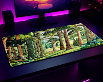 Faux Embroidered Forest desk Mat, Scenic Woods Large Mousepad, hunting lovers gift, Dad gift, gift for boss, office accessory, gamer