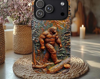 Faux Wood Bigfoot, Sasquatch iPhone 17 16 Pro Max Plus, Samsung Galaxy S 24 25 26 Ultra, Google Pixel 8 9 pro, guys case, Dad case