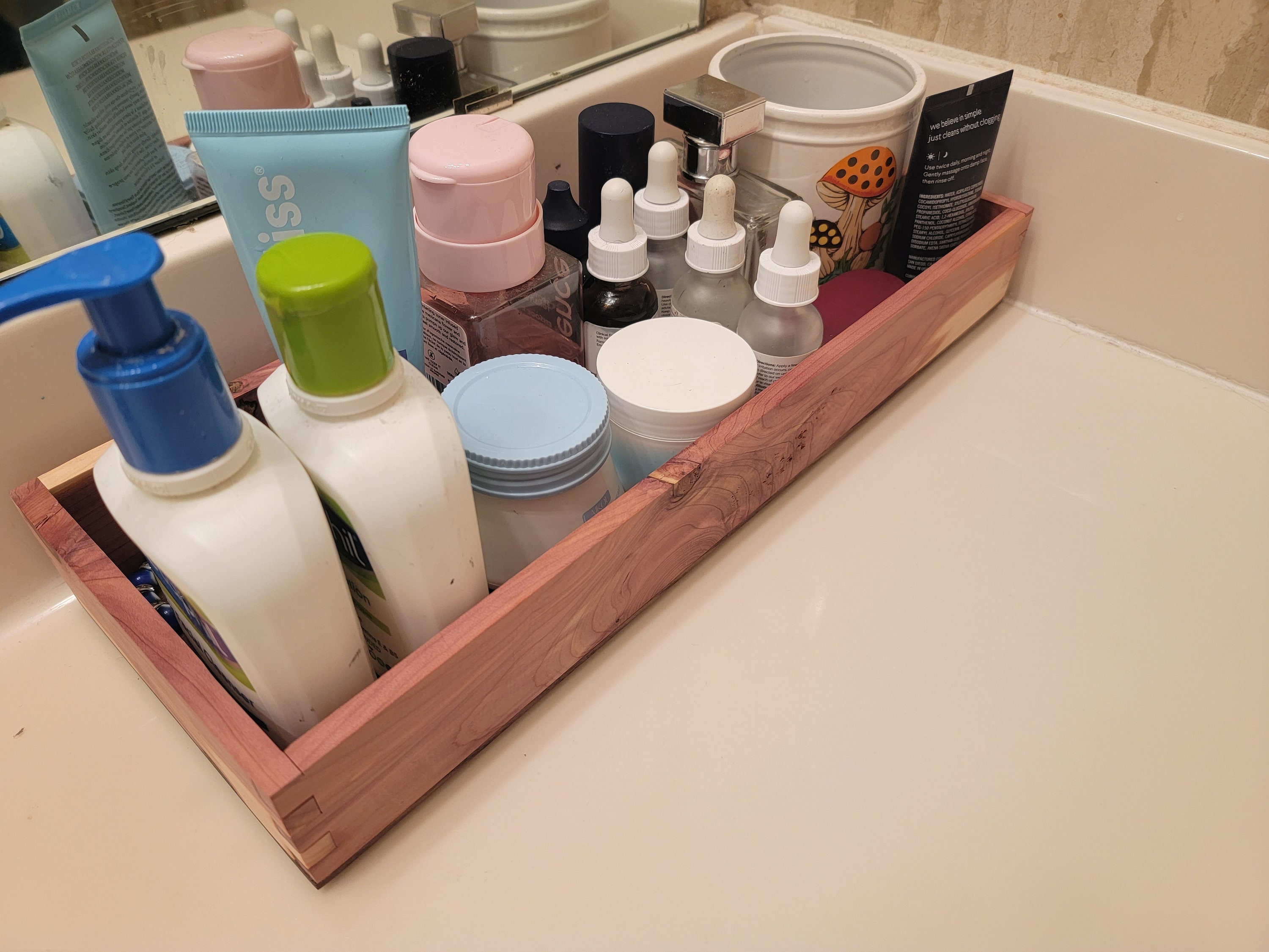 Cedar & Walnut Bathroom Tray, Bathroom Organizer, Bathroom Tray, Toilet