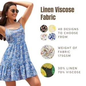 Floral Digital Printed Linen Viscose Fabric Summer Dressmaking Soft Material 55inch Wide
