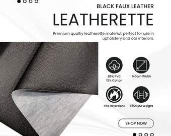 Black Grained Leatherette Faux Leather Fabric Upholstery Car Seat Interior Vinyl Material - 140cm Wide