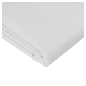 May include: A white fabric backdrop, folded in thirds, with a smooth texture. The backdrop is made of a lightweight material and is ideal for photography or videography.