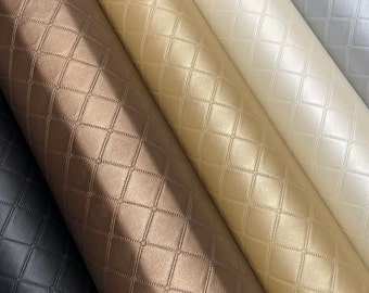 Trellis Leatherette Stitched Faux Leather Fabric Upholstery Car Vinyl Material - 140cm Wide