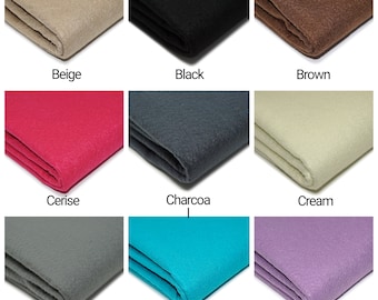 May include: Nine fabric swatches in different colors: beige, black, brown, cerise, charcoal, cream, grey, kingfisher, and lavender.