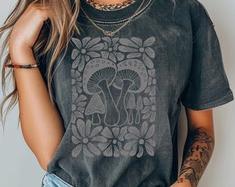 Mushroom Cottagecore Shirt: Hand-Drawn Fungi Art, Comfort Colors Tee