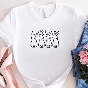 Rabbit gift funny tshirt for girls, cute bunny ears spelling out the word LOVE, pet bunny owner present. Silly clothing, gift rabbit lovers.