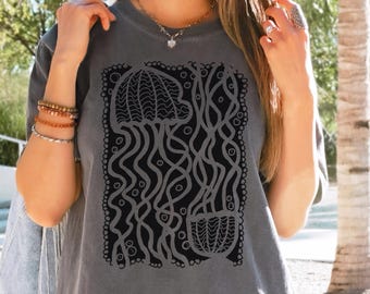 Jellyfish T-Shirt: Hand-Drawn Ocean Design, Comfort Colors Unisex Tee