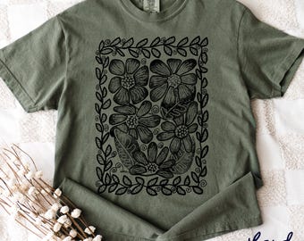 Dark Cottagecore Shirt For Women: Comfort Colors Black Floral Tee