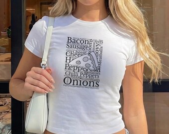 Pizza Shirt Adult Baby Tee For Women, Black Minimalist Line Art, Pizza Slice And Flavours, Food Lover Gift, Italian Aesthetic