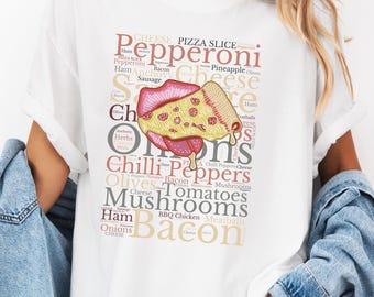 Funny Food Shirt, Pizza Lovers T-Shirt, Italian Aesthetic, Funny Pizza Slice Comfort Colors Tee, Hand Drawn Foodie Gift For Summer.