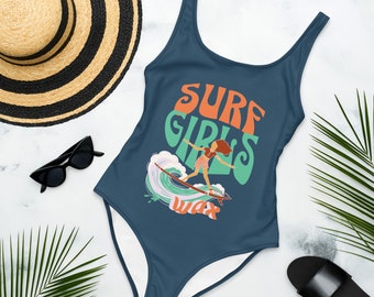 One-Piece Ladies Swimsuit Surf Girls Fun Graphic Ocean Inspired Style Beach Waves Surfing Girl