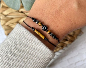Evil eye triple protection set, nazar, black tourmaline bracelet, empath protection, evil eye jewelry, hematite, tigers eye