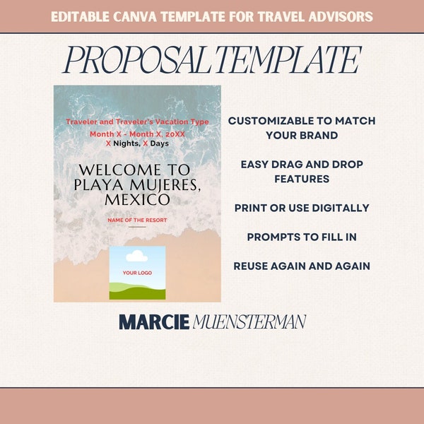 Playa Mujeres All Inclusive Proposal Template for Travel Agents | Canva Template | Travel Advisor Templates | Editable Proposal Template