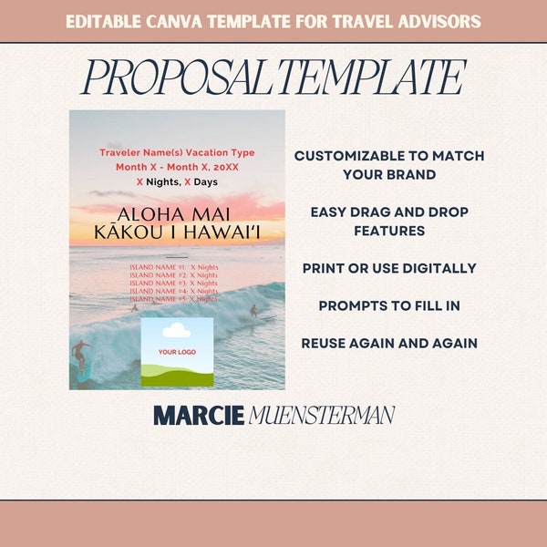 Hawaiian Islands Proposal Template for Travel Agents | Canva Template | Travel Advisor Templates | Editable Proposal Template