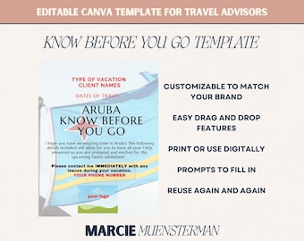 Aruba Know Before You Go Template for Travel Agents | Canva Template | Travel Advisor Templates | Editable Travel Template