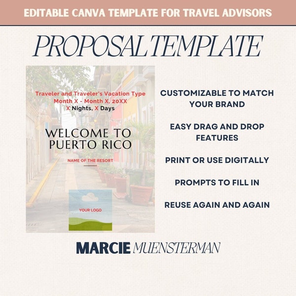 Puerto Rico All Inclusive Proposal Template for Travel Agents | Canva Template | Travel Advisor Templates | Editable Proposal Template
