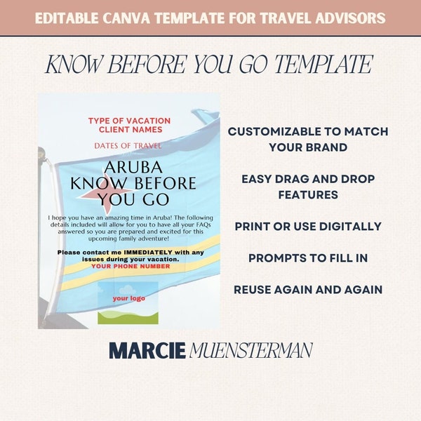 Aruba Know Before You Go Template for Travel Agents | Canva Template | Travel Advisor Templates | Editable Travel Template