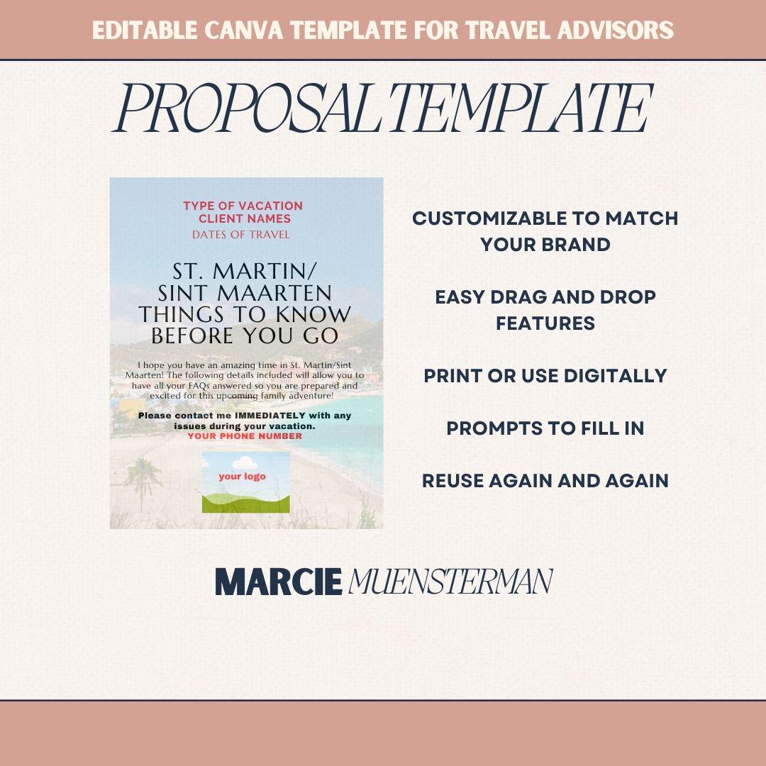 St. Martin/Sint Maarten Know Before Your Go Template for Travel Agents | Canva Template| Travel Advisor Templates | Editable Travel Template