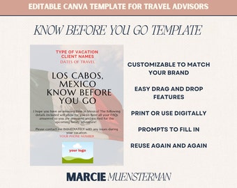 Los Cabos, Mexico Know Before Your Go Template for Travel Agents | Canva Template | Travel Advisor Templates | Editable Travel Template
