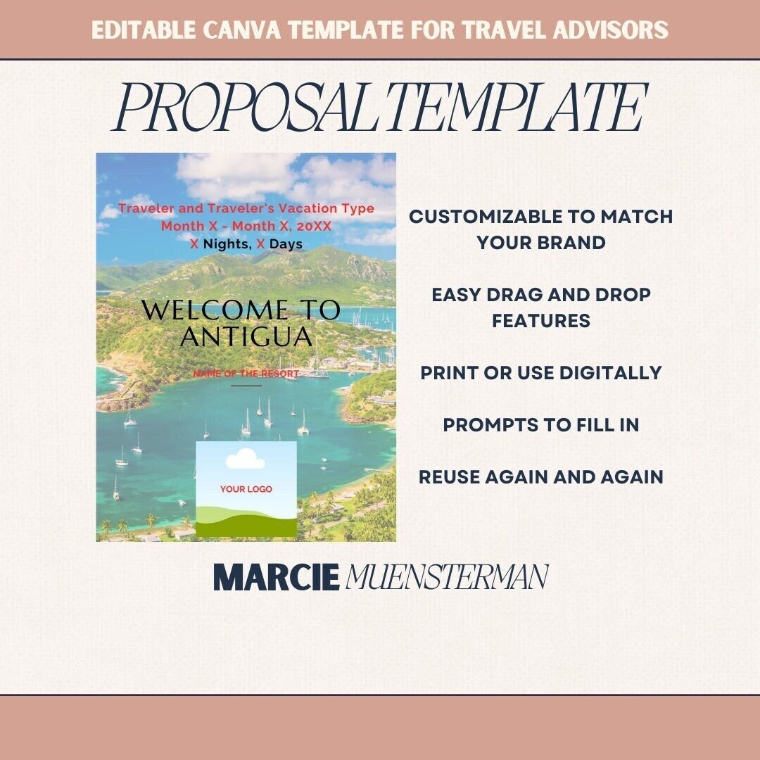 Antigua All Inclusive Proposal Template for Travel Agents | Canva Template | Travel Advisor Templates | Editable Proposal Template