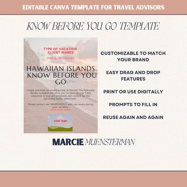 Hawaiian Know Before You Go Template for Travel Agents | Canva Template | Travel Advisor Templates | Editable Travel Template