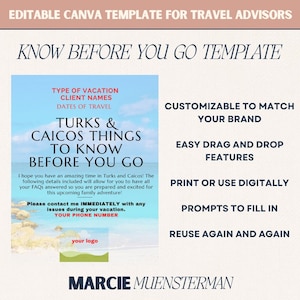 Turks + Caicos Know Before Your Go Template for Travel Agents Canva