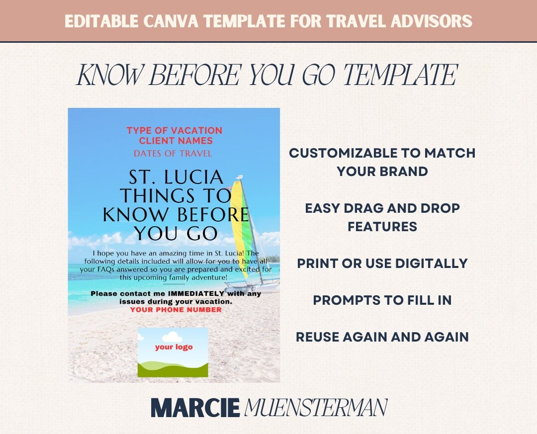 St Lucia Know Before Your Go Template for Travel Agents Canva Template St Lucia Know Before Your Go Template for Travel Agents Canva Template