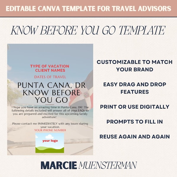 Punta Cana Know Before Your Go Template for Travel Agents | Canva Template | Travel Advisor Templates | Editable Travel Template