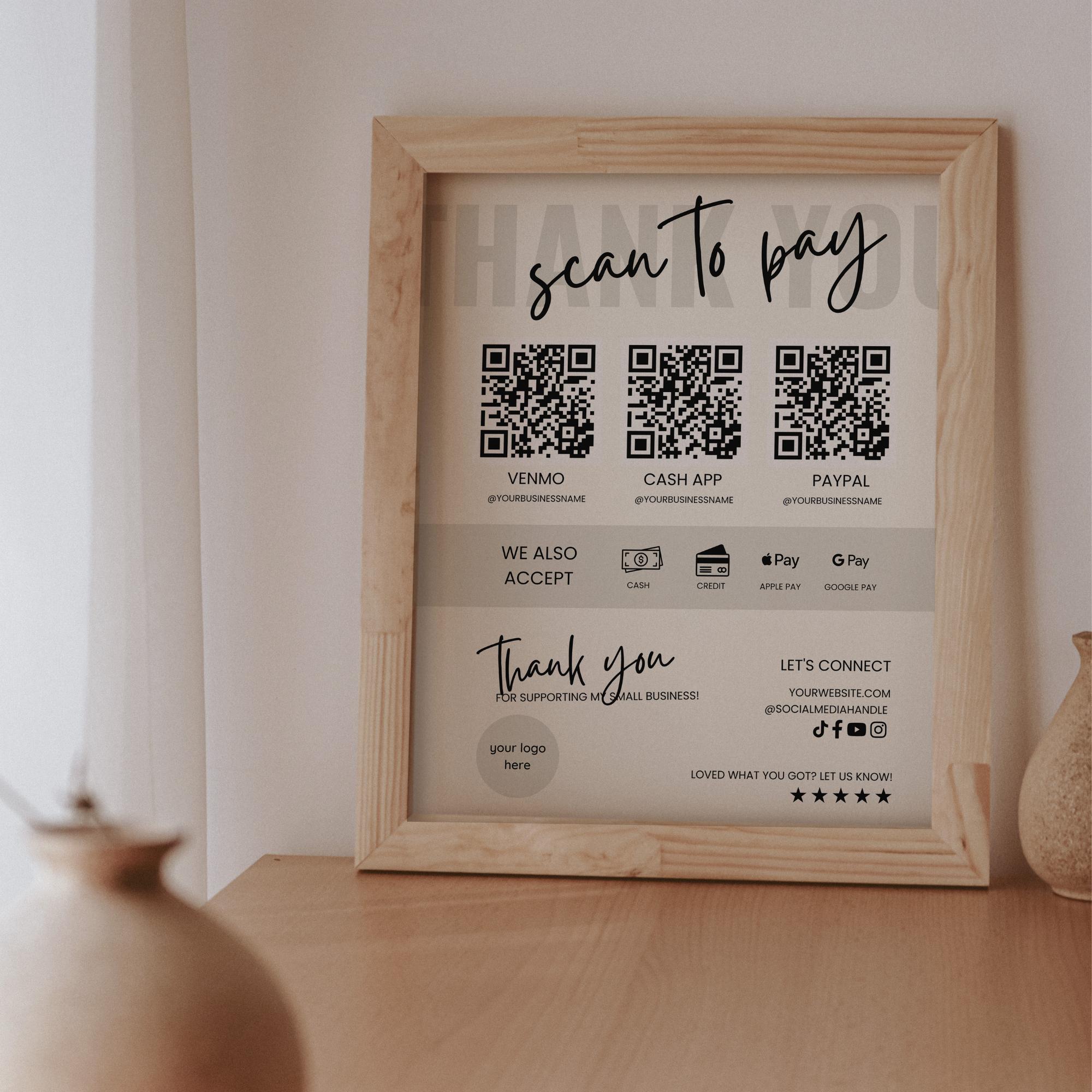 Scan to Pay Sign Template, QR Code Sign for Small Business, Editable ...