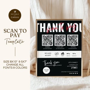 Scan to Pay Schildvorlage, QR-Code Schild für kleine Unternehmen, bearbeitbare Canva Vorlage, CashApp Venmo Zelle Digitale Zahlung, GMS003