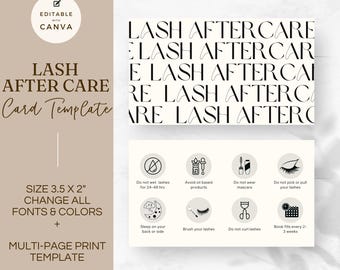 Lash Aftercare Card, Editable Canva Template, Eyelash Extension Care Instructions for Lash Tech Salon Beauty Business, Neutral Beige, GMS001