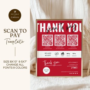 Scan to Pay Schildvorlage, QR-Code Schild für kleine Unternehmen, bearbeitbare Canva Vorlage, CashApp Venmo Zellen Digitale Zahlung, GMS009