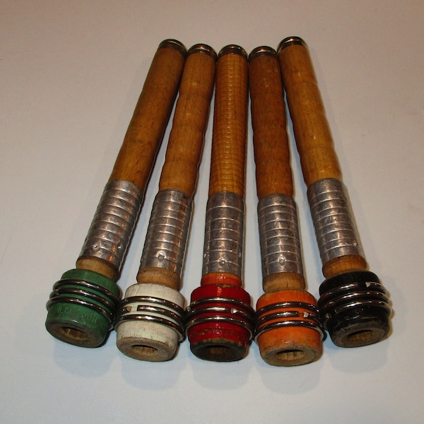 5 Wooden Quill Bobbins, Industrial Textile Thread Yarn Spools