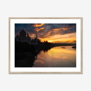 Taj Mahal Wall Art, India Sunset Fine Art Print, Agra Travel Photography, Mughal Architecture Framed Poster, India Themed Home Decor