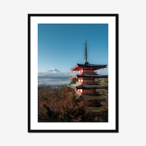 Japan Art Print, Mt Fuji Landscape Wall Art, Mount Fuji Fine Art Photography, Chureito Pagoda Framed Photo Print, Japanese Home Decor