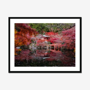 Herbstsaison Wandkunst, Kyoto Japan Reiseplakat, Herbstfarben Kunstdruck, Naturliebhaber Wohnkultur, Buddhistischer Tempel gerahmtes Kunstwerk