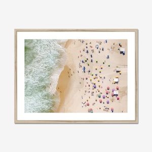 Aerial view of Ipanema Beach showing people sunbathing and relaxing during summer in Rio de Janeiro, Brazil, fun wall decor over the bed.