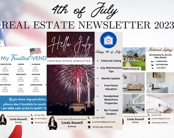 REAL ESTATE NEWSLETTER July 2023 | 4th of July Theme | Real Estate Marketing | Realtor Newsletter | Realtor Email Marketing | Canva Template
