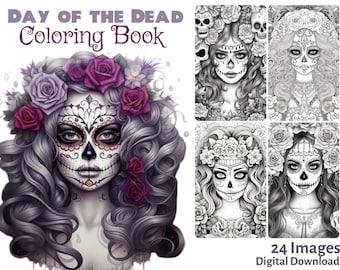 24 Day of the Dead Women Adult Coloring Book Ornate Illustrations with Flowers and Skulls - Bellezas de los Muertos