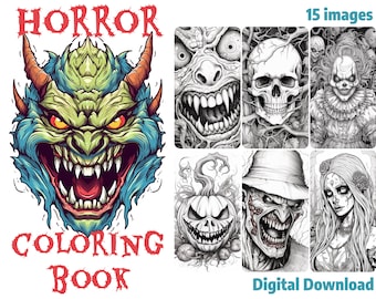 Horror Coloring Book For Adults & Teens - Evil Clowns, Skulls, Zombies, Monsters, Halloween Images