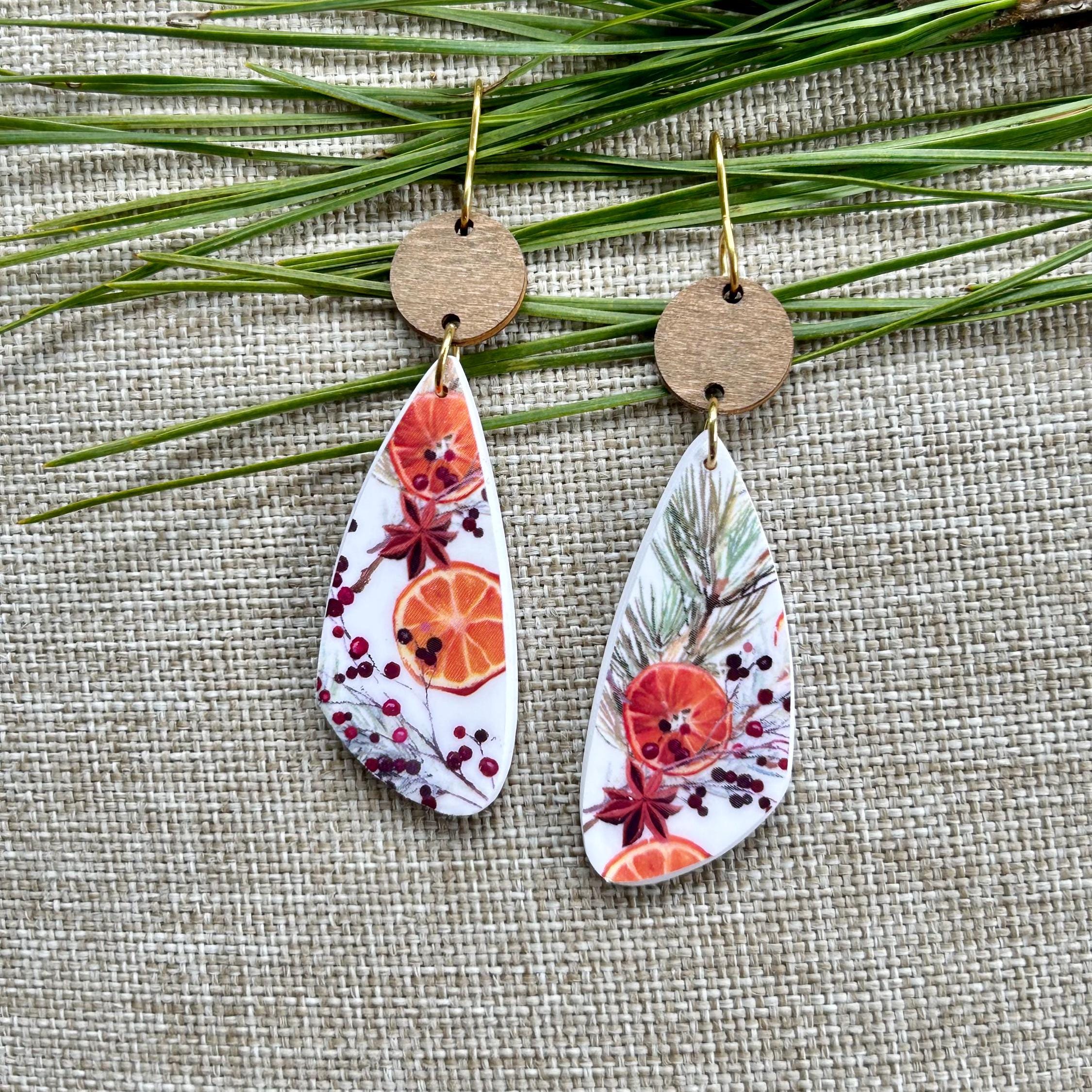 Rustic Christmas Orange Earrings, Holiday Decor Earrings, Orange, Spice, and Berry Earrings, Festive Earrings, Stocking Stuffer Jewelry