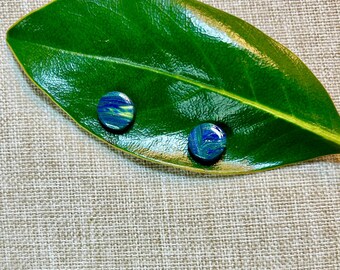 Swirl Stud Earrings, Button Stud Earrings, (Blue,Green, & Purple; Circle Studs) Handmade, Lightweight, Polymer Clay Earrings