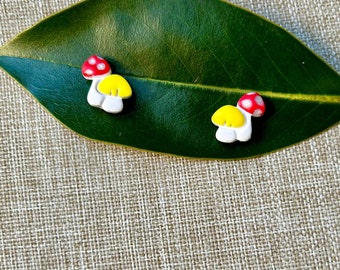 Mushroom Earrings, Stocking Stuffer Earrings, Cottage Core Earrings | Handmade, Polymer Clay Earrings (Red, Yellow, Black, Red etc;  Studs)