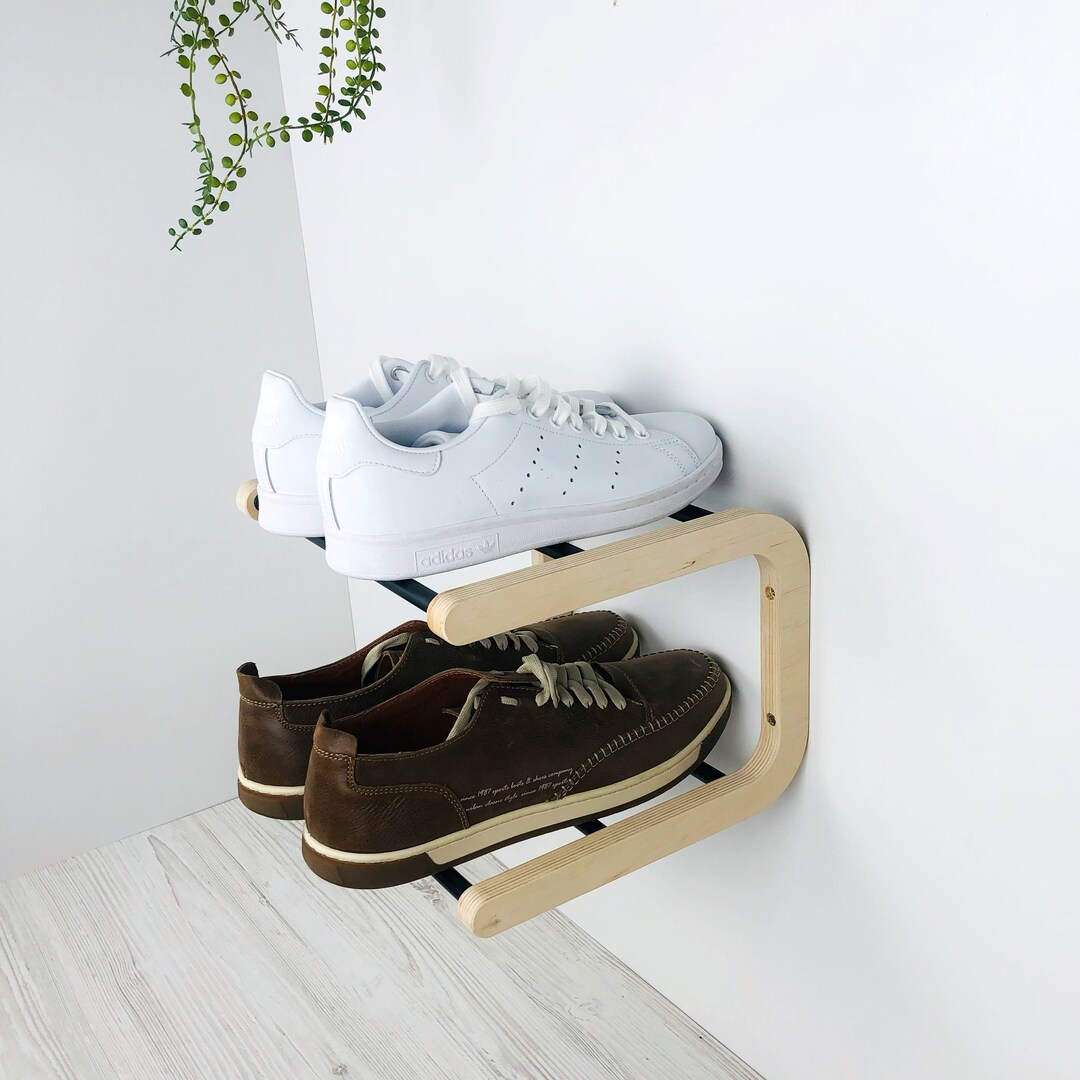 Small Wooden Shoe Rack for Wall Double Shoe Shelf for Etsy